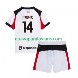 Camiseta de Fútbol AC Milan Modrić Luca 14 Niño Exterior 2025-2026 Manga Corta