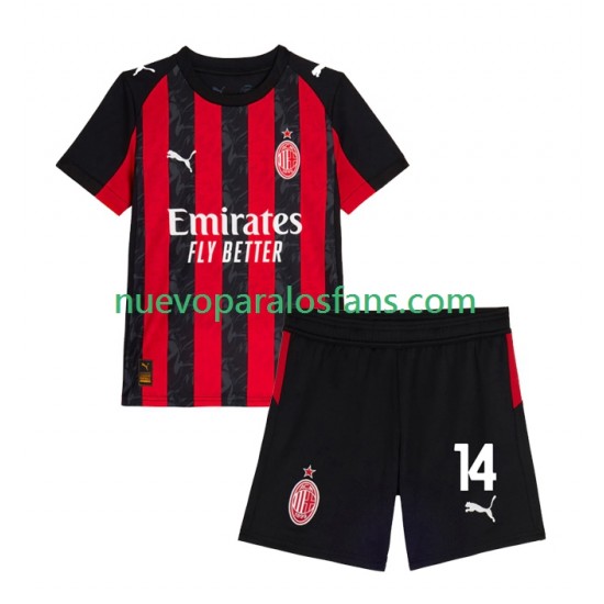 Camiseta de Fútbol AC Milan Modrić Luca 14 Niño Casa 2025-2026 Manga Corta