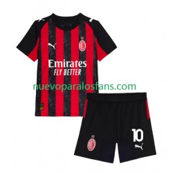 Camiseta de Fútbol AC Milan Rafael Leao 10 Niño Casa 2025-2026 Manga Corta