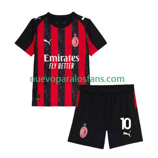 Camiseta de Fútbol AC Milan Rafael Leao 10 Niño Casa 2025-2026 Manga Corta