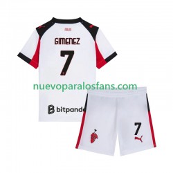 Camiseta de Fútbol AC Milan Santiago Gimenez 7 Niño Exterior 2025-2026 Manga Corta