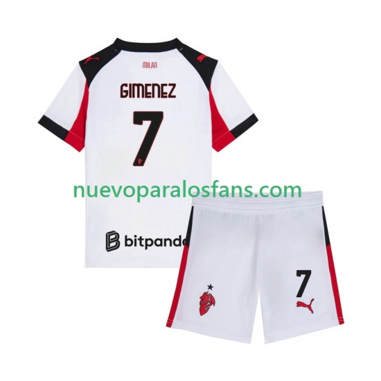 Camiseta de Fútbol AC Milan Santiago Gimenez 7 Niño Exterior 2025-2026 Manga Corta