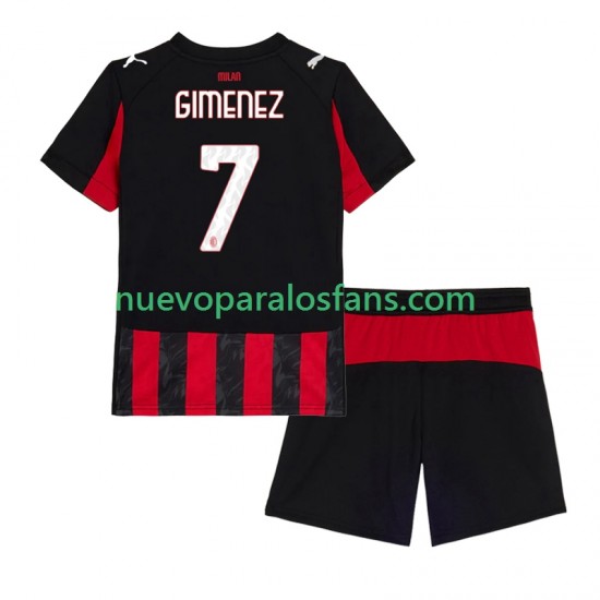 Camiseta de Fútbol AC Milan Santiago Gimenez 7 Niño Casa 2025-2026 Manga Corta