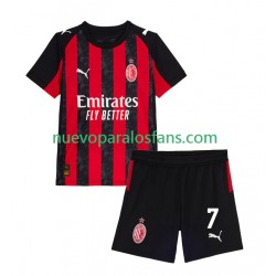 Camiseta de Fútbol AC Milan Santiago Gimenez 7 Niño Casa 2025-2026 Manga Corta