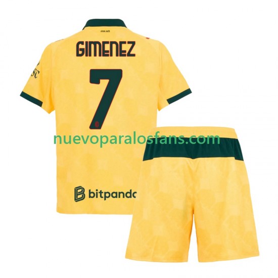 Camiseta de Fútbol AC Milan Santiago Gimenez 7 Niño Tercera 2025-2026 Manga Corta