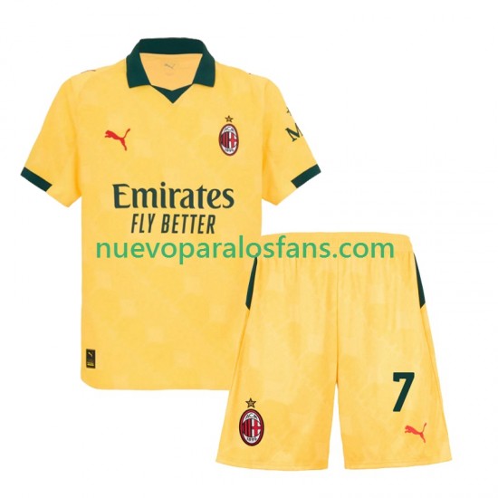 Camiseta de Fútbol AC Milan Santiago Gimenez 7 Niño Tercera 2025-2026 Manga Corta