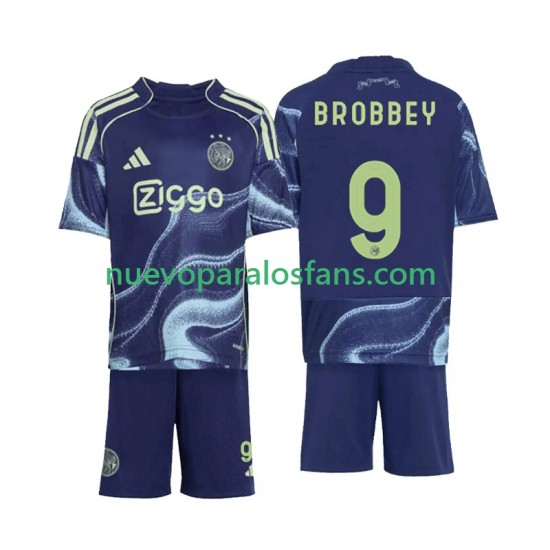 Camiseta de Fútbol AFC Ajax Brian Brobbey 9 Niño Exterior 2025-2026 Manga Corta