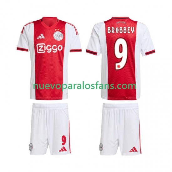 Camiseta de Fútbol AFC Ajax Brian Brobbey 9 Niño Casa 2025-2026 Manga Corta