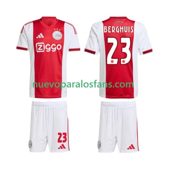 Camiseta de Fútbol AFC Ajax Steven Berghuis 23 Niño Casa 2025-2026 Manga Corta