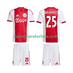 Camiseta de Fútbol AFC Ajax Wout Weghorst 25 Niño Casa 2025-2026 Manga Corta