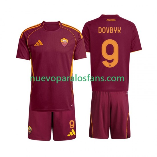 Camiseta de Fútbol AS Roma Artem Dovbyk 9 Niño Casa 2025-2026 Manga Corta