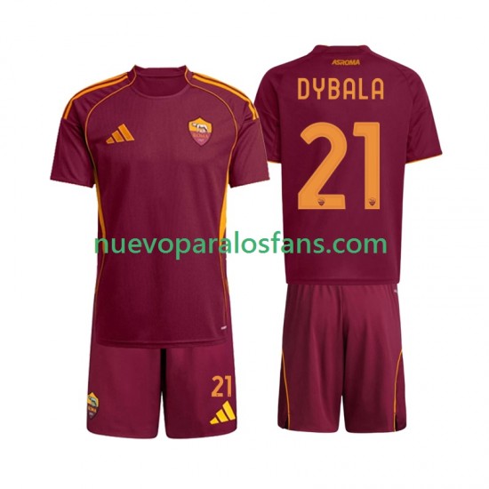 Camiseta de Fútbol AS Roma Dybala 21 Niño Casa 2025-2026 Manga Corta