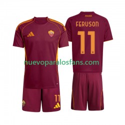 Camiseta de Fútbol AS Roma Evan Ferguson 11 Niño Casa 2025-2026 Manga Corta