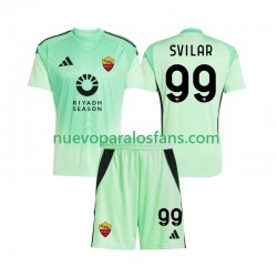 Camiseta de Fútbol AS Roma Mile Svilar 99 Portero Niño Exterior Cuarto 2025-2026 Manga Corta
