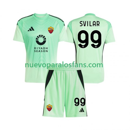 Camiseta de Fútbol AS Roma Mile Svilar 99 Portero Niño Exterior Cuarto 2025-2026 Manga Corta