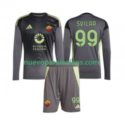 Camiseta de Fútbol AS Roma Mile Svilar 99 Portero Niño Casa 2025-2026 Manga Larga