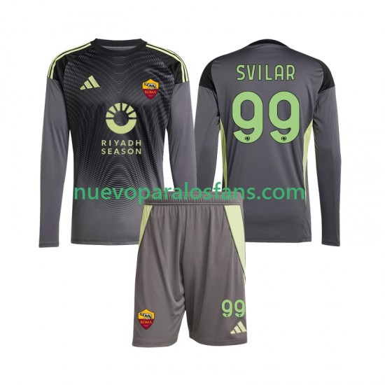 Camiseta de Fútbol AS Roma Mile Svilar 99 Portero Niño Casa 2025-2026 Manga Larga