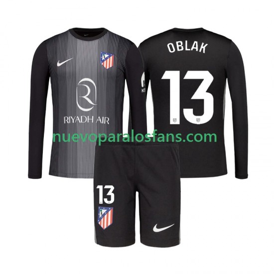 Camiseta de Fútbol Atlético Madrid Jan Oblak 13 Portero Niño Exterior 2025-2026 Manga Larga