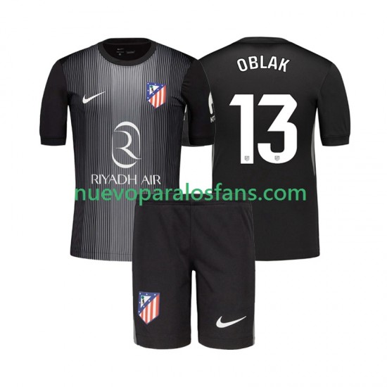 Camiseta de Fútbol Atlético Madrid Jan Oblak 13 Portero Niño Exterior 2025-2026 Manga Corta