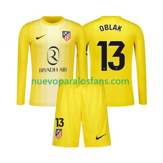 Camiseta de Fútbol Atlético Madrid Jan Oblak 13 Portero Niño Casa 2025-2026 Manga Larga