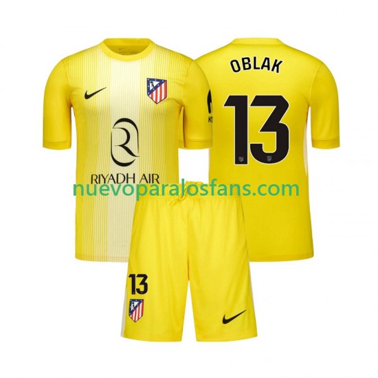 Camiseta de Fútbol Atlético Madrid Jan Oblak 13 Portero Niño Casa 2025-2026 Manga Corta