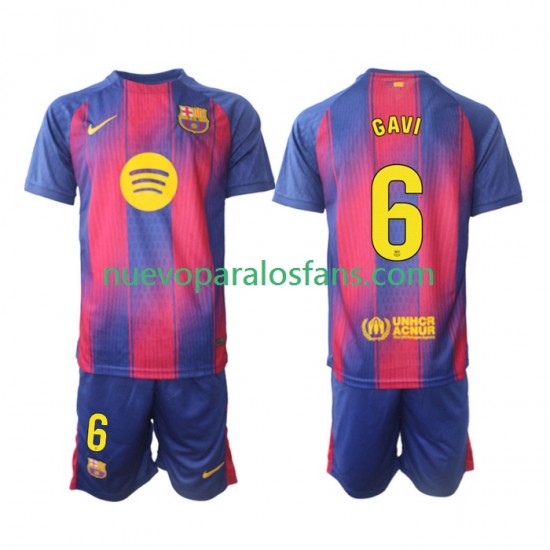 Camiseta de Fútbol FC Barcelona Gavi 6 Niño Casa 2025-2026 Manga Corta