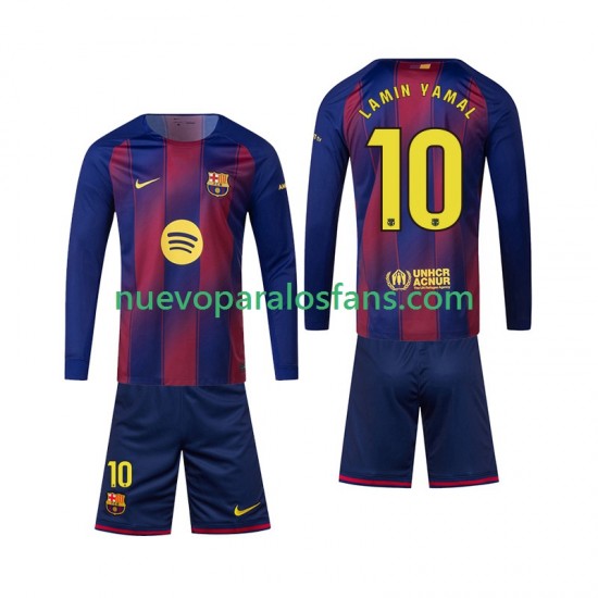 Camiseta de Fútbol FC Barcelona Lamine Yamal 10 Niño Casa 2025-2026 Manga Larga