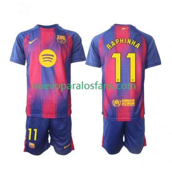 Camiseta de Fútbol FC Barcelona Raphinha 11 Niño Casa 2025-2026 Manga Corta