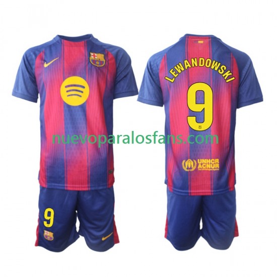 Camiseta de Fútbol FC Barcelona Robert Lewandowski 9 Niño Casa 2025-2026 Manga Corta