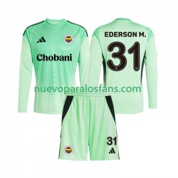 Camiseta de Fútbol Fenerbahce Ederson Moraes 31 Portero Niño Exterior 2025-2026 Manga Larga