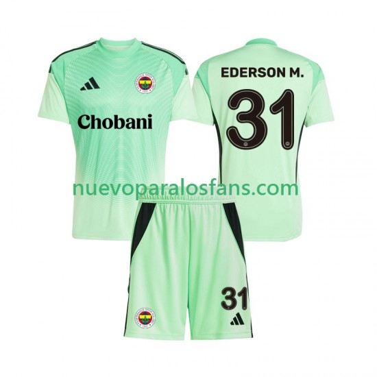 Camiseta de Fútbol Fenerbahce Ederson Moraes 31 Portero Niño Exterior 2025-2026 Manga Corta