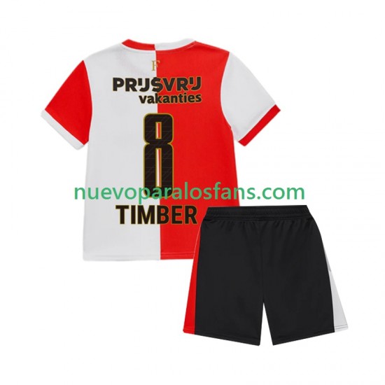 Camiseta de Fútbol Feyenoord Rotterdam Quinten Timber 8 Niño Casa 2025-2026 Manga Corta