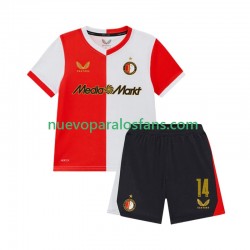 Camiseta de Fútbol Feyenoord Rotterdam Sem Steijn 14 Niño Casa 2025-2026 Manga Corta