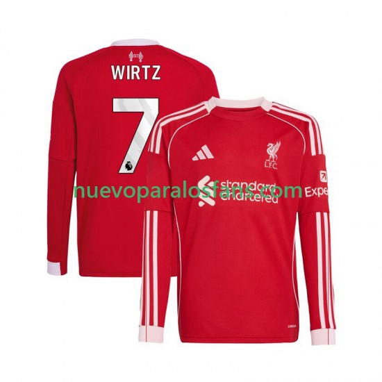 Camiseta de Fútbol Liverpool Florian Wirtz 7 Hombre Casa 2025-2026 Manga Larga