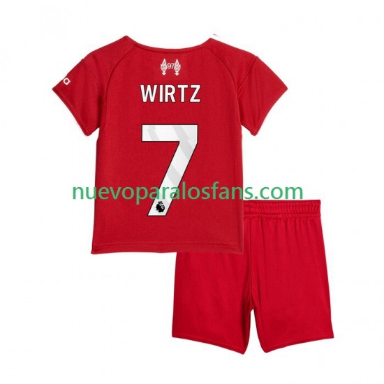 Camiseta de Fútbol Liverpool Florian Wirtz 7 Niño Casa 2025-2026 Manga Corta