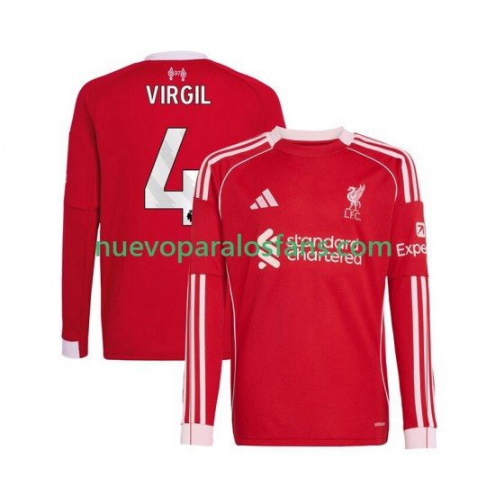 Camiseta de Fútbol Liverpool Virgil van Dijk 4 Hombre Casa 2025-2026 Manga Larga