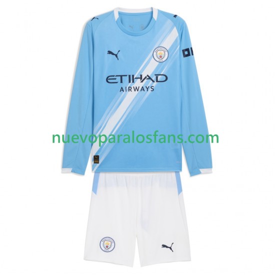 Camiseta de Fútbol Manchester City Niño Casa 2025-2026 Manga Larga