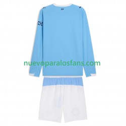 Camiseta de Fútbol Manchester City Niño Casa 2025-2026 Manga Larga