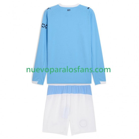 Camiseta de Fútbol Manchester City Niño Casa 2025-2026 Manga Larga