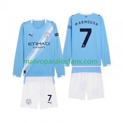 Camiseta de Fútbol Manchester City Omar Marmoush 7 Niño Casa 2025-2026 Manga Larga