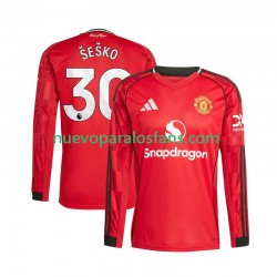 Camiseta de Fútbol Manchester United Benjamin Sesko 30 Hombre Casa 2025-2026 Manga Larga