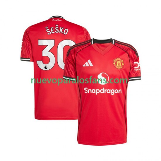 Camiseta de Fútbol Manchester United Benjamin Sesko 30 Hombre Casa 2025-2026 Manga Corta