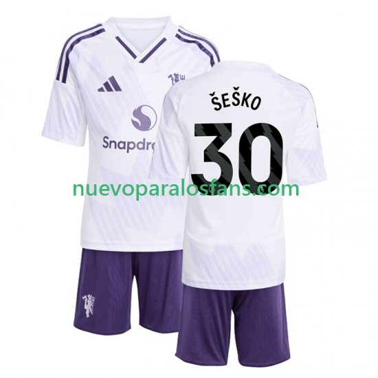 Camiseta de Fútbol Manchester United Benjamin Sesko 30 Niño Exterior 2025-2026 Manga Corta