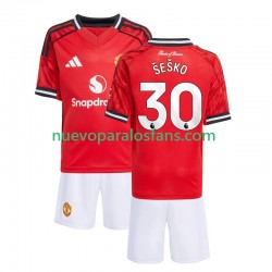 Camiseta de Fútbol Manchester United Benjamin Sesko 30 Niño Casa 2025-2026 Manga Corta