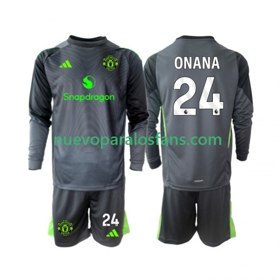 Camiseta de Fútbol Manchester United Andre Onana 24 Portero Niño Exterior 2025-2026 Manga Larga