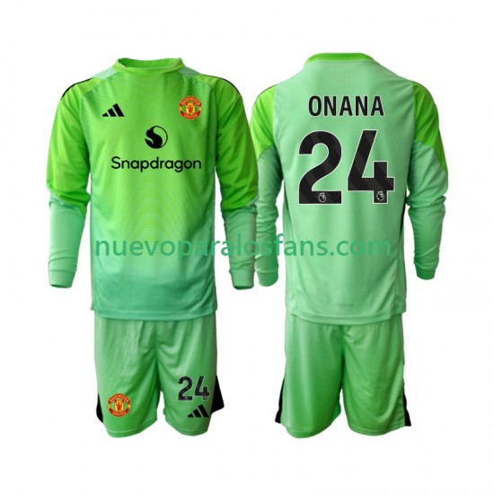 Camiseta de Fútbol Manchester United Andre Onana 24 Portero Niño Cuarto 2025-2026 Manga Larga