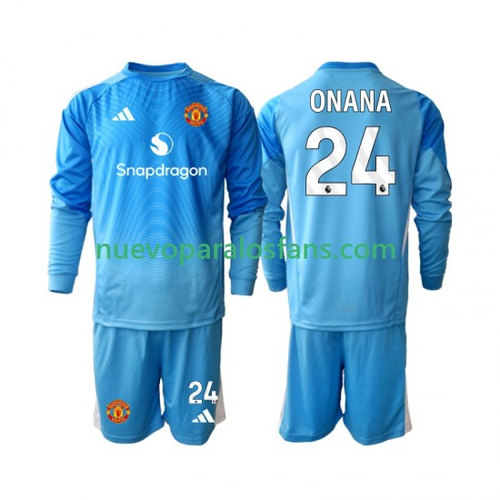 Camiseta de Fútbol Manchester United Andre Onana 24 Portero Niño Casa 2025-2026 Manga Larga