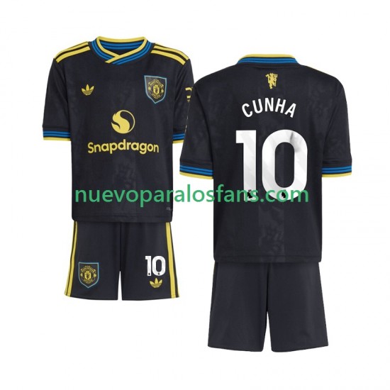 Camiseta de Fútbol Manchester United Matheus Cunha 10 Niño Tercera 2025-2026 Manga Corta