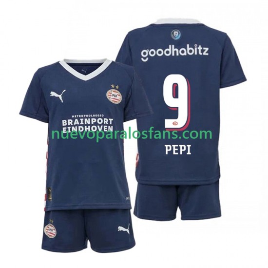 Camiseta de Fútbol PSV Eindhoven Ricardo Pepi 9 Niño Exterior 2025-2026 Manga Corta