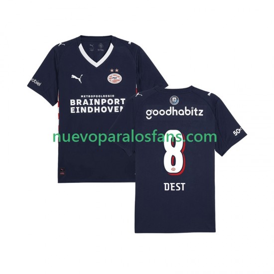 Camiseta de Fútbol PSV Eindhoven Sergino Dest 8 Hombre Exterior 2025-2026 Manga Corta